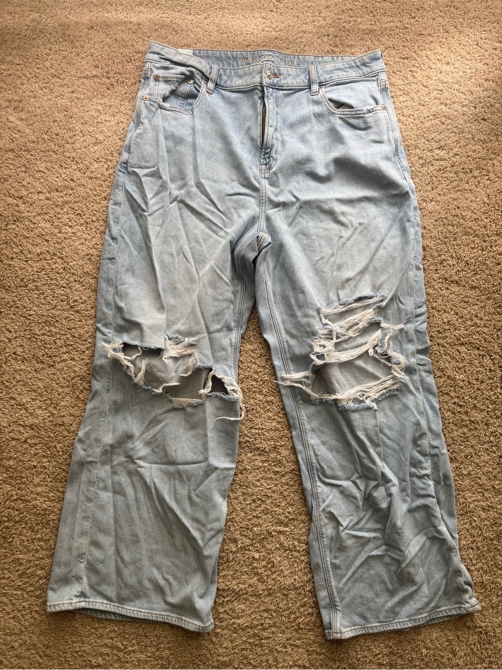 Women’s American Eagle Ripped Wide Leg Stretch Jeans Light Wash 16 Regular